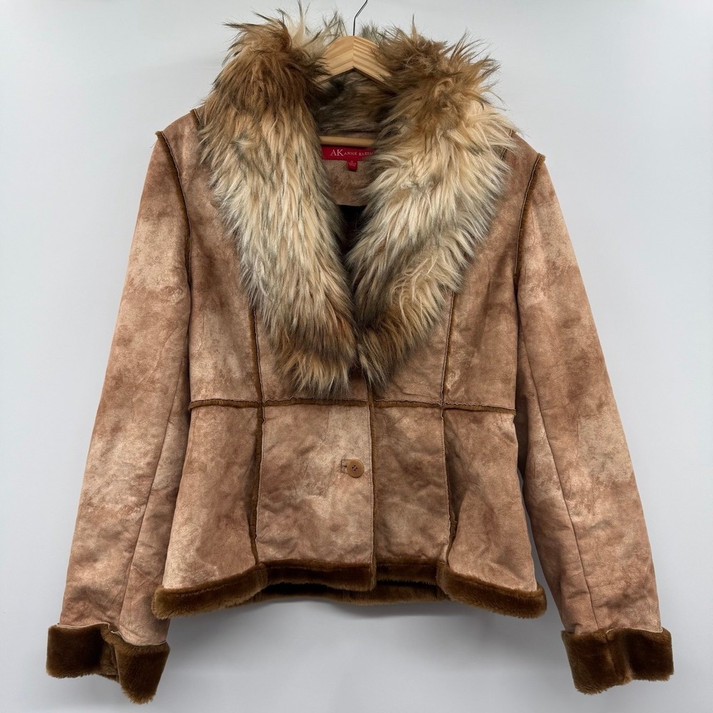 Vintage Y2K 90s Anne Klein Suede Jacket Faux Fur Coat Penny Lane Mobwife Winter
